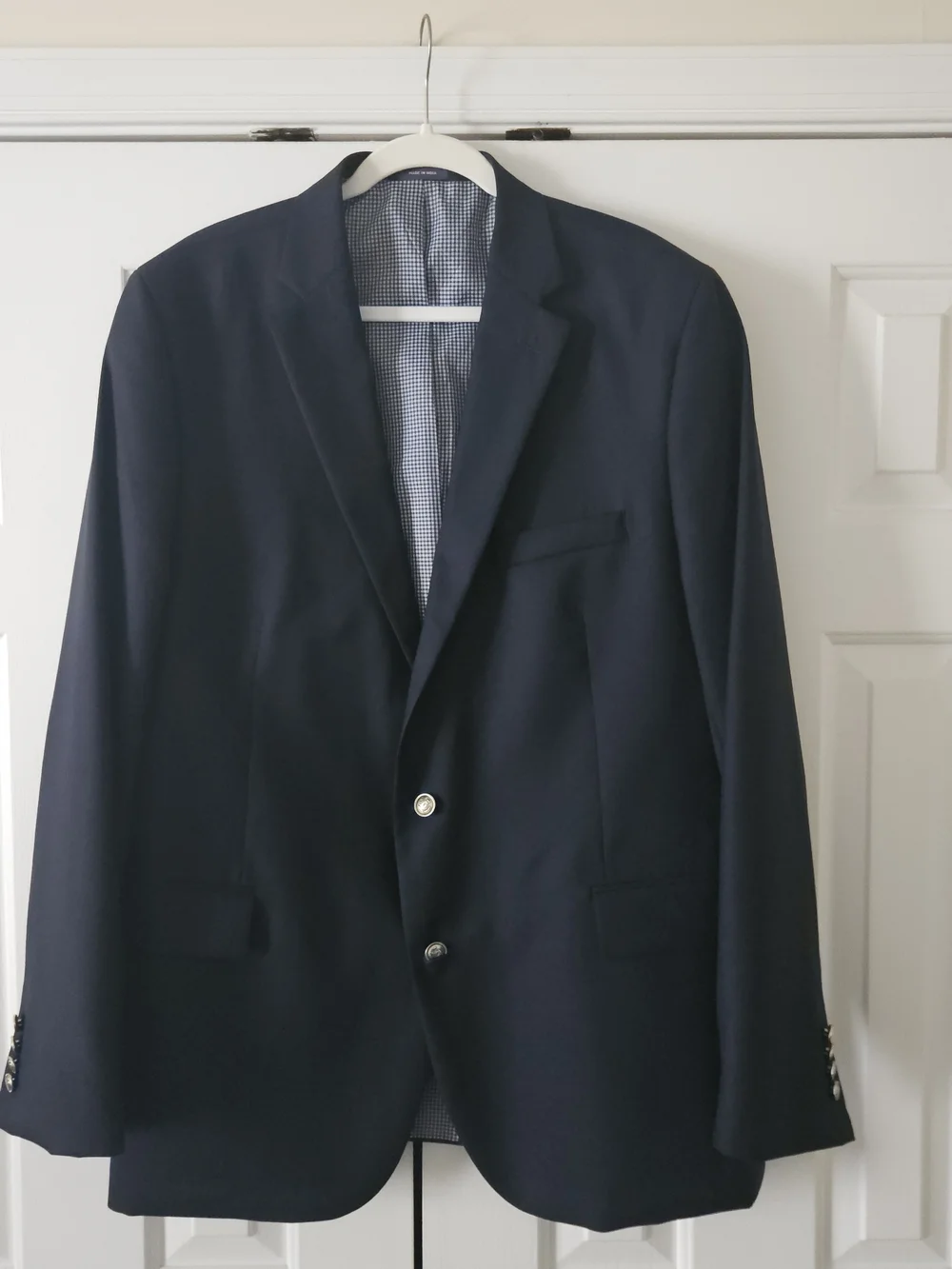 Stafford Men's Navy Solid 100% Wool Blazer Suit Jacket 2-Button Gold Button 48L